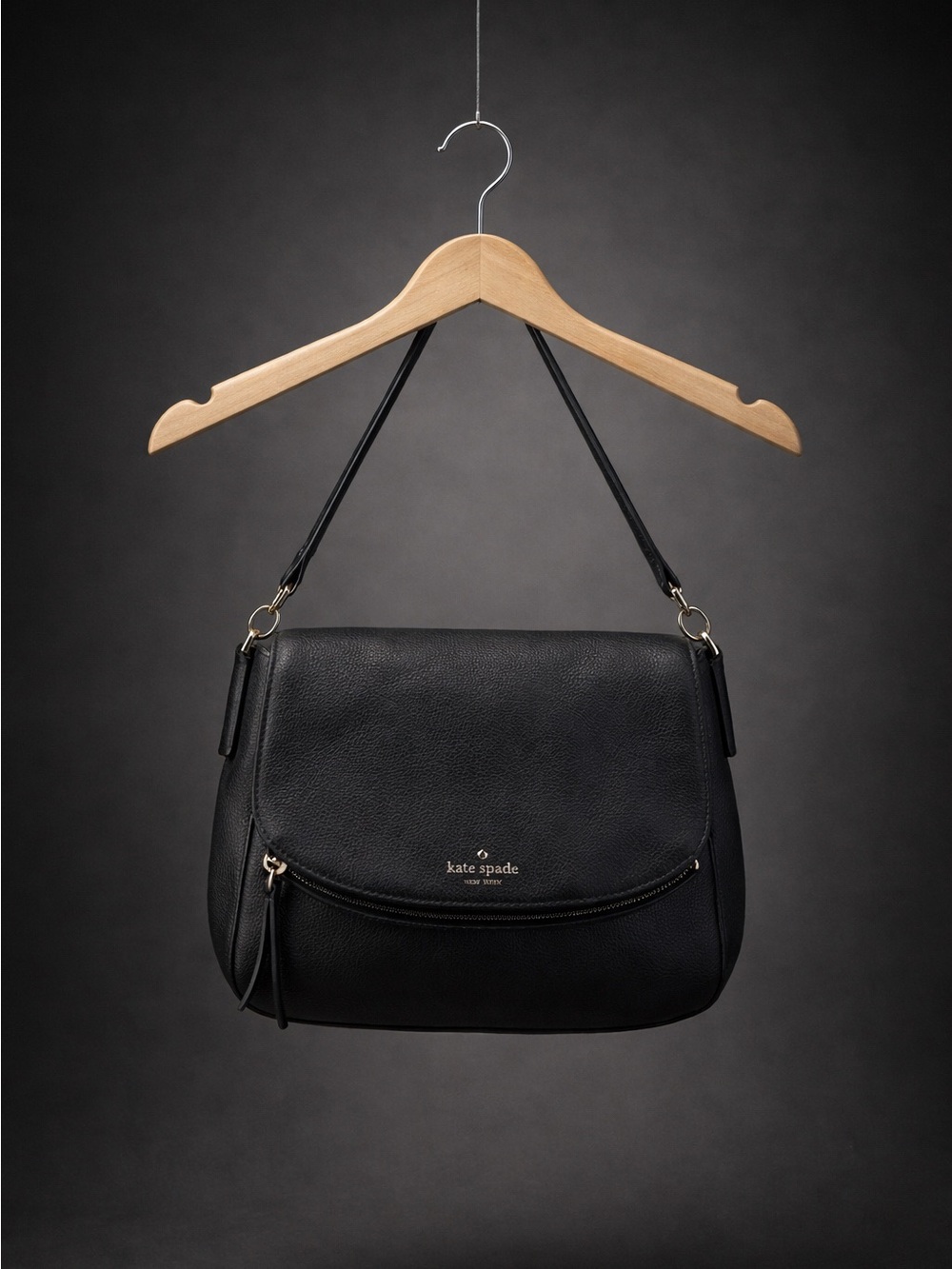 Kate Spade Jackson Black Leather Flap Shoulder Bag